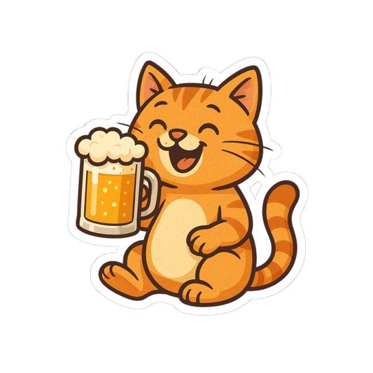 Cheerful Beer Cat Sitcker